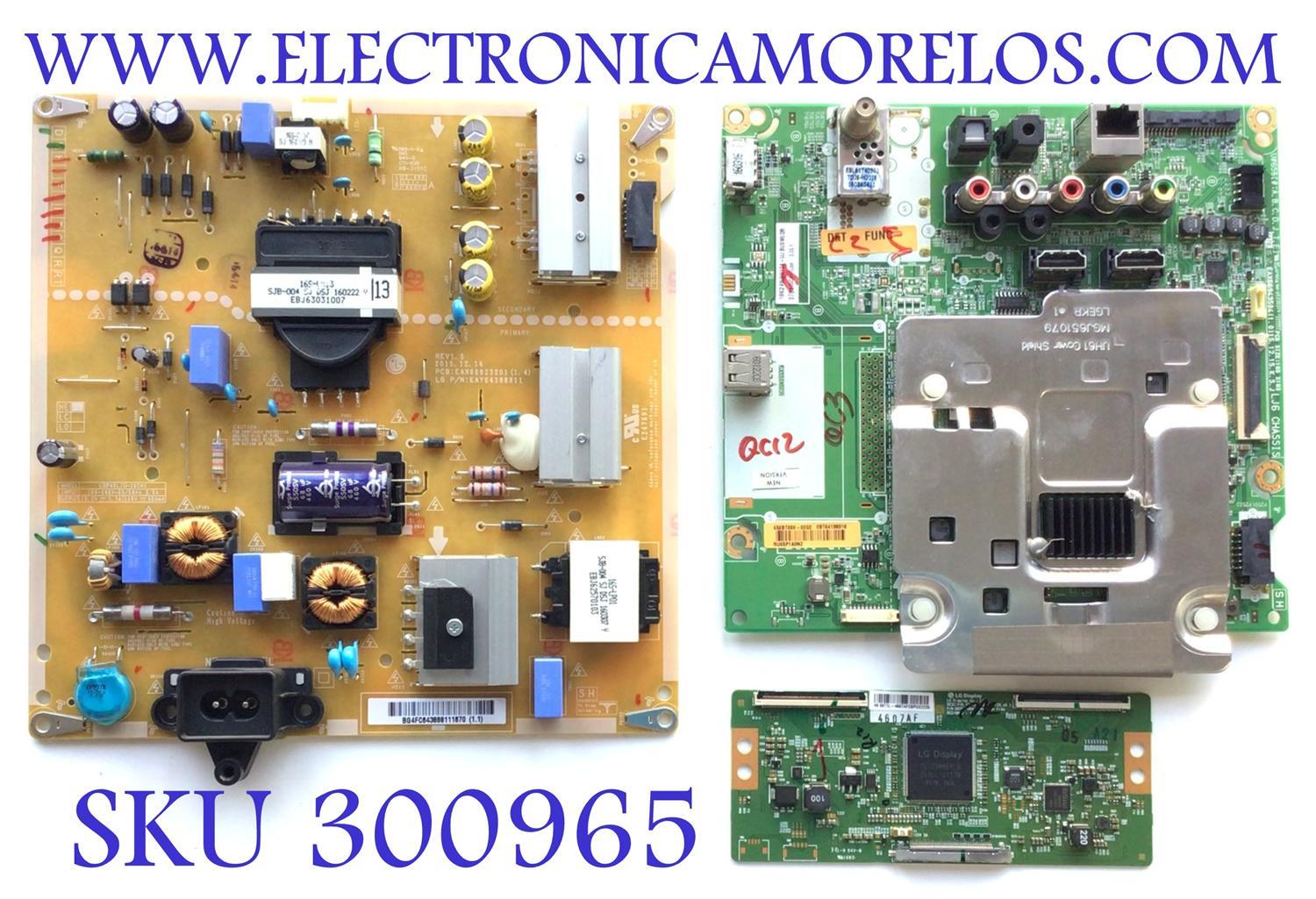 KIT DE TARJETAS PARA TV LG /  MAIN  EBT64138318 / EAX66943504(1.0) /  FUENTE EAY64388811 / EAX66923201(1.4) / T-CON 6871L-4607A / 6870C-0647A / 4607A / PANEL NC490DGE SADP3 / DISPLAY LC490EGY(SJ)(A3) / MODELO 49UH610A-UJ.BUSWLOR